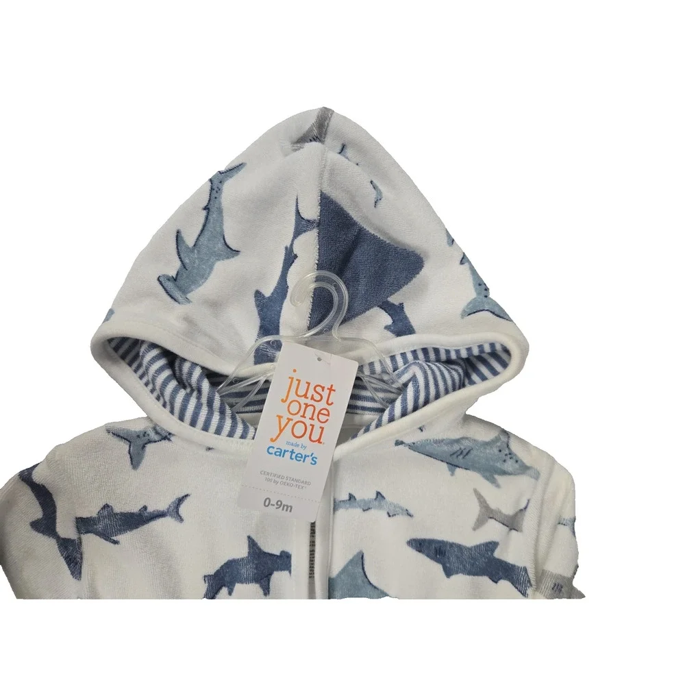 Just One You by Carters Infant Shark Print Hooded Terry Robe Size 0-9 Months New
